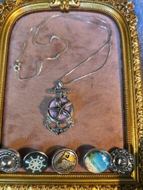 Vintage Ginger Snap Silver-toned Anchor Pendant Necklace With 6 Snaps